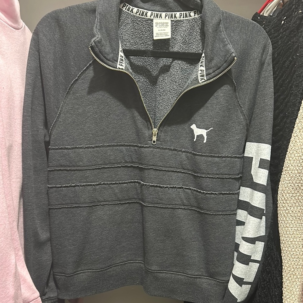 PINK Victoria's Secret Gray Quarter-Zip Sweater